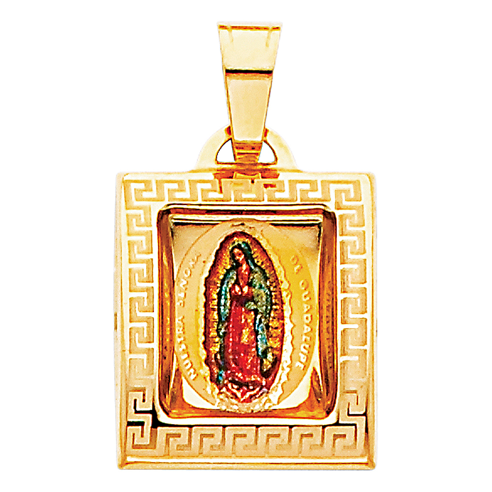 14K Yellow Gold Small Religious Virgen De Guadalupe Picture Charm Pendant